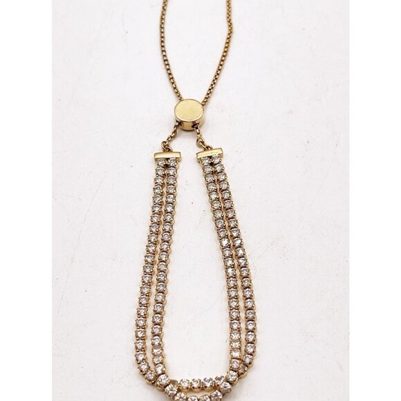 Swarovski Gold Tone Double Row Crystal Tennis Bracelet Adjustable Swan Logo - Picture 3 of 5